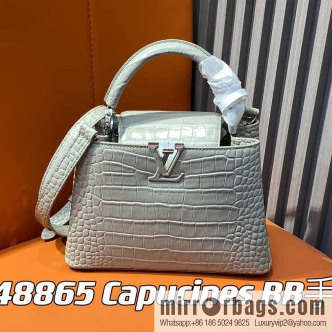 [Boutique‑grade] M48865 gray, crocodile pattern full leather cap that English series Capucines BB handbag