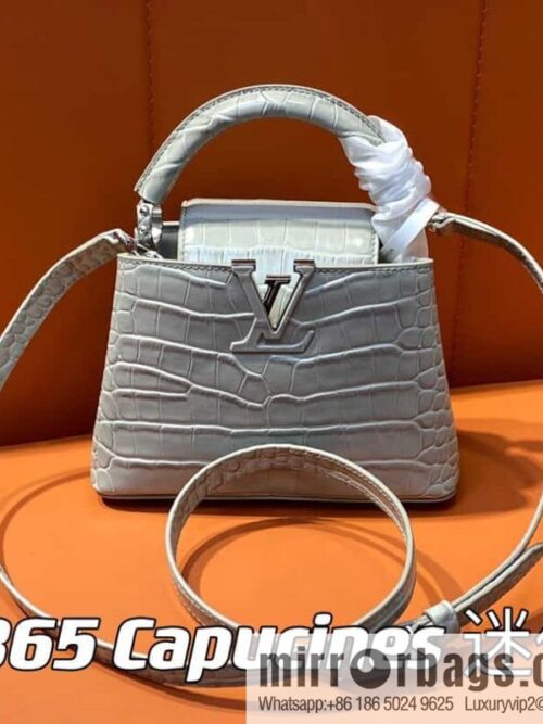 [Boutique‑grade] M48865 gray, crocodile pattern full leather cap that English series Capucines mini handbag