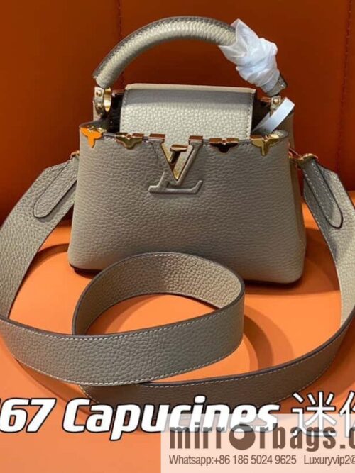 [Boutique‑grade] M24567 khaki flower crown, full leather cap, that English series Capucines mini handbag Capucines Flower Crown handbag