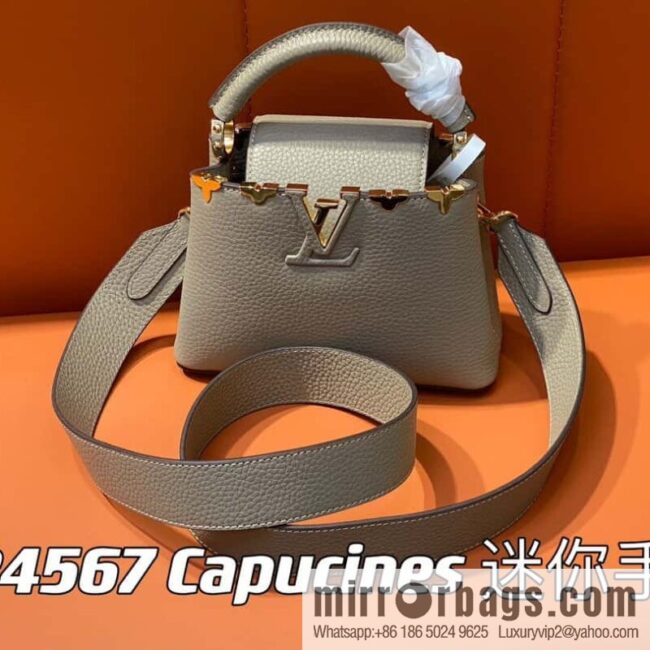 [Boutique‑grade] M24567 khaki flower crown, full leather cap, that English series Capucines mini handbag Capucines Flower Crown handbag