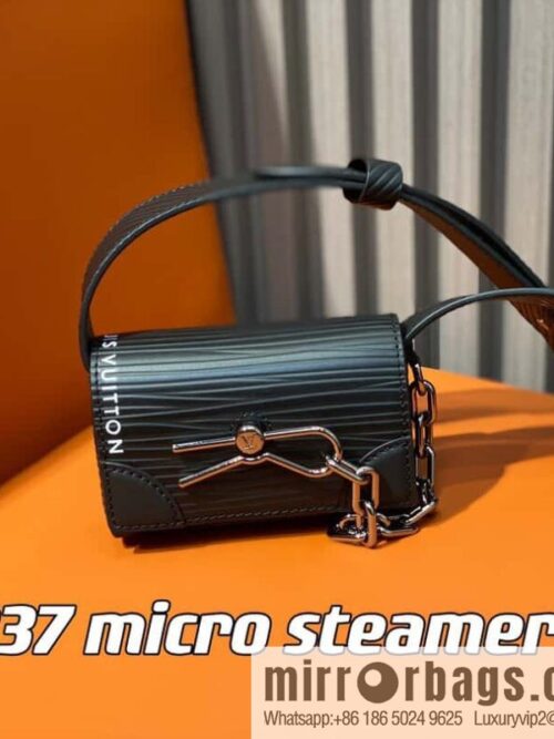 [Premium‑quality] M23837 black full leather epi mini men\'s bag, tip bag micro steamer handbag