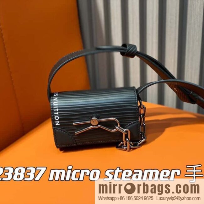 [Premium‑quality] M23837 black full leather epi mini men\'s bag, tip bag micro steamer handbag