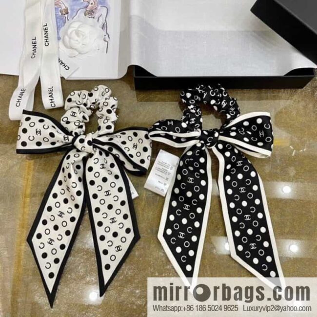 Chanel Polka Dots Two-piece Accessories 100% Silk Ribbon aa7533