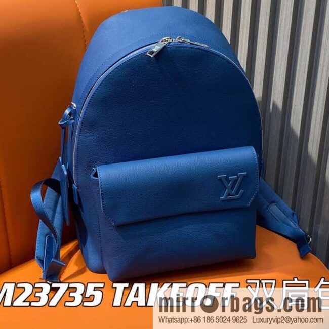 [Premium‑quality] M23735 dark blue, full leather backpack series TAKEOFF backpack LV NEW BACKPACK backpack