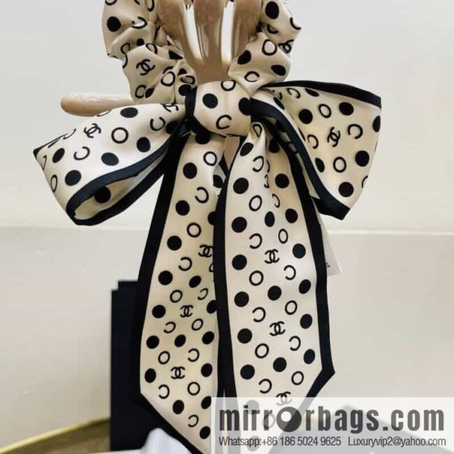 Chanel Polka Dots Two-piece Accessories 100% Silk Ribbon aa7533