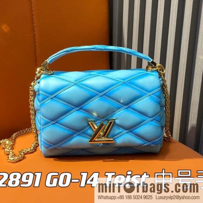 [Boutique‑grade] M22891 water blue, full leather rhombus chain bag series GO-14 Teist medium handbag M22890 GO-14 medium handbag