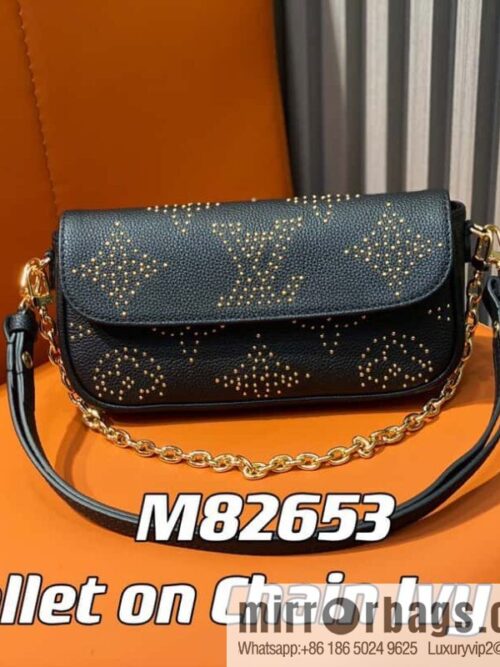 [Premium‑quality] M82653 black full leather willow nail chain bag series Wallet on Chain Ivy handbag