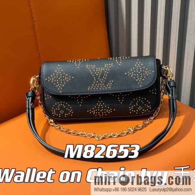 [Premium‑quality] M82653 black full leather willow nail chain bag series Wallet on Chain Ivy handbag