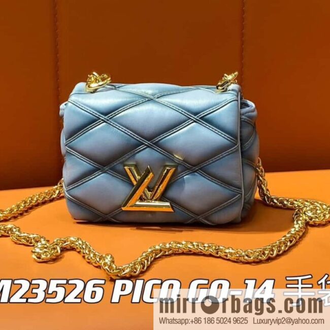 [Boutique‑grade] M23526 haze blue M82752 full leather chain bag series PICO GO-14 handbag Pico GO-14 handbag