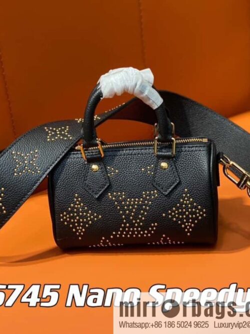 [Premium‑quality] M46745 black full leather willow nail pillow bag speedy series Nano Speedy handbag