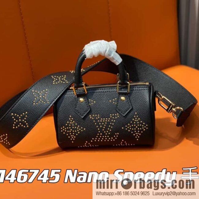 [Premium‑quality] M46745 black full leather willow nail pillow bag speedy series Nano Speedy handbag