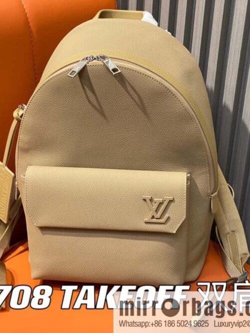 [Premium‑quality] M23708 apricot, full leather backpack series TAKEOFF backpack LV NEW BACKPACK backpack