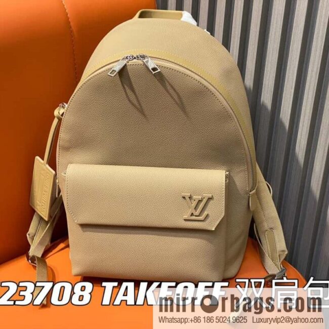 [Premium‑quality] M23708 apricot, full leather backpack series TAKEOFF backpack LV NEW BACKPACK backpack
