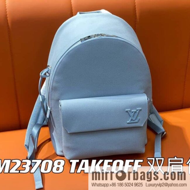 [Premium‑quality] M23708 light blue, full leather backpack series TAKEOFF backpack LV NEW BACKPACK backpack