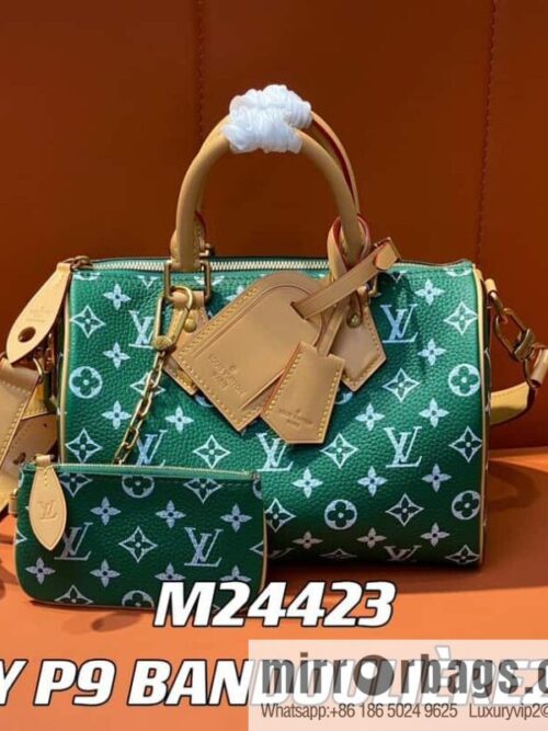 [Boutique‑grade] M24423 green, full leather pillow bag speedy series SPEEDY P9 BANDOULIIZRE25 handbag