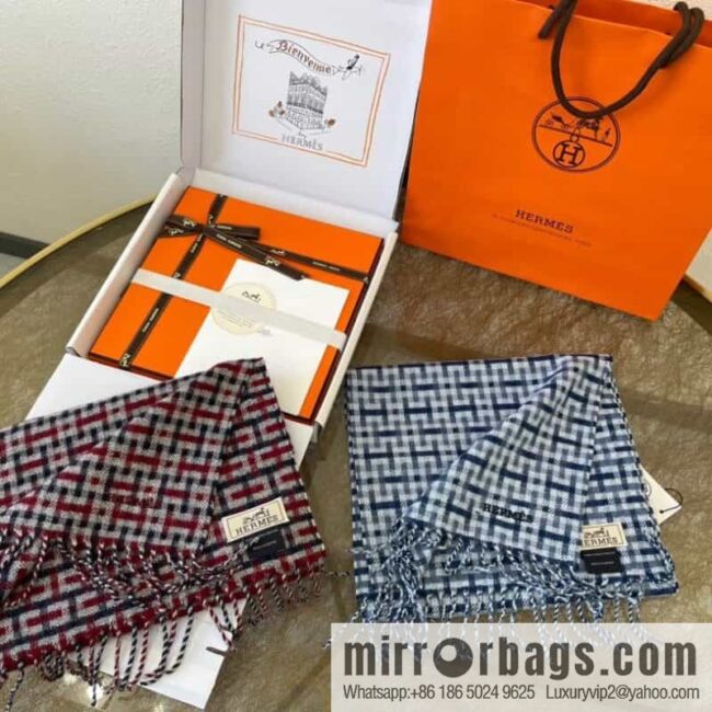 Hermes Hermes Plaid\'H \'Pattern Cashmere Scarf