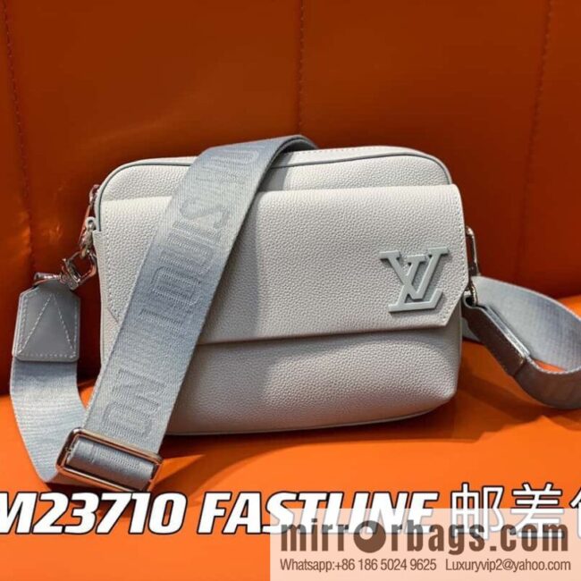 [Boutique‑grade] M23710 light blue, full leather men\'s bag messenger bag series, new FASTLINE messenger bag in autumn and winter