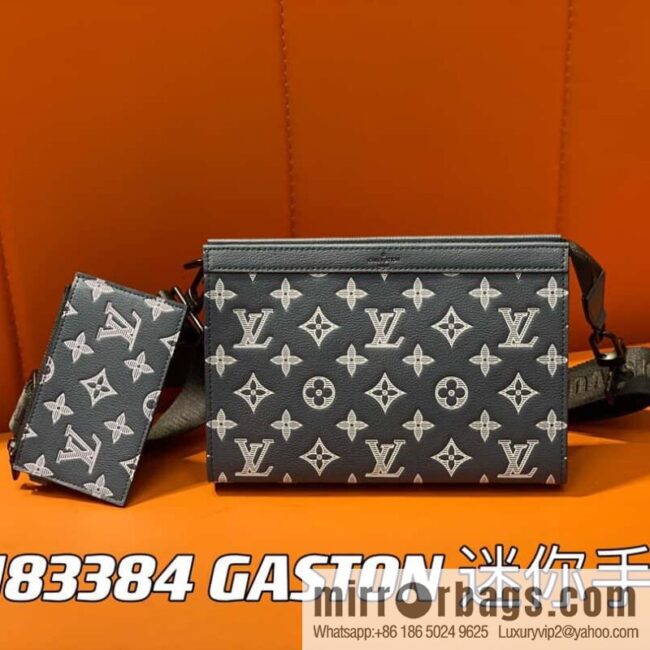 [Boutique‑grade] M83384 blue silk screen, full leather men\'s bag two-piece series GASTON mini handbag