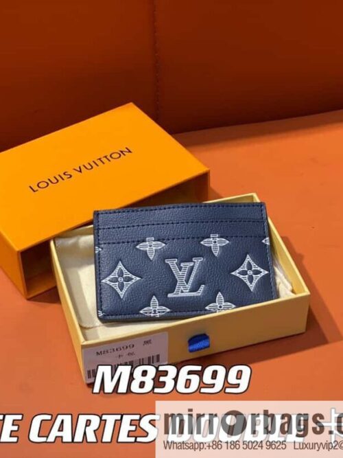 [Boutique‑grade] M83699 blue silk screen, full leather card holder wallet series PORTE CARTES DOUBLE card holder