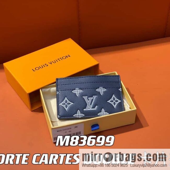 [Boutique‑grade] M83699 blue silk screen, full leather card holder wallet series PORTE CARTES DOUBLE card holder