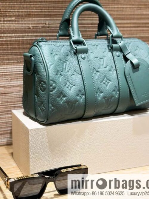 [Premium‑quality] M24432 dark green, full leather embossed pillow bag speedy series KEEPALL BANDOULIZRE 25 travel bag