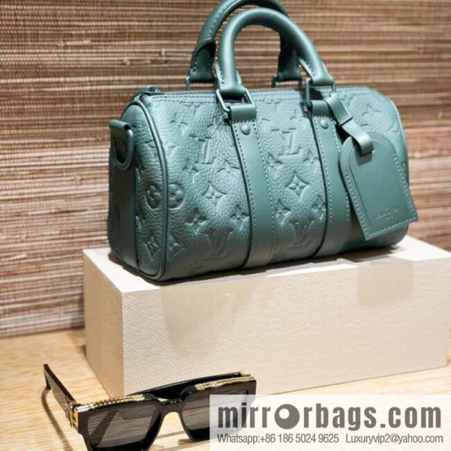 [Premium‑quality] M24432 dark green, full leather embossed pillow bag speedy series KEEPALL BANDOULIZRE 25 travel bag