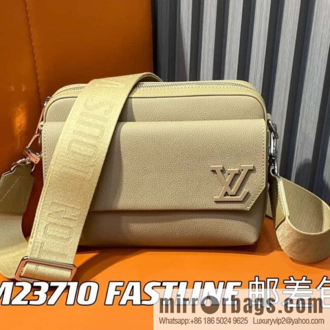 [Boutique‑grade] M23710 apricot, full leather men\'s bag messenger bag series, new FASTLINE messenger bag in autumn and winter