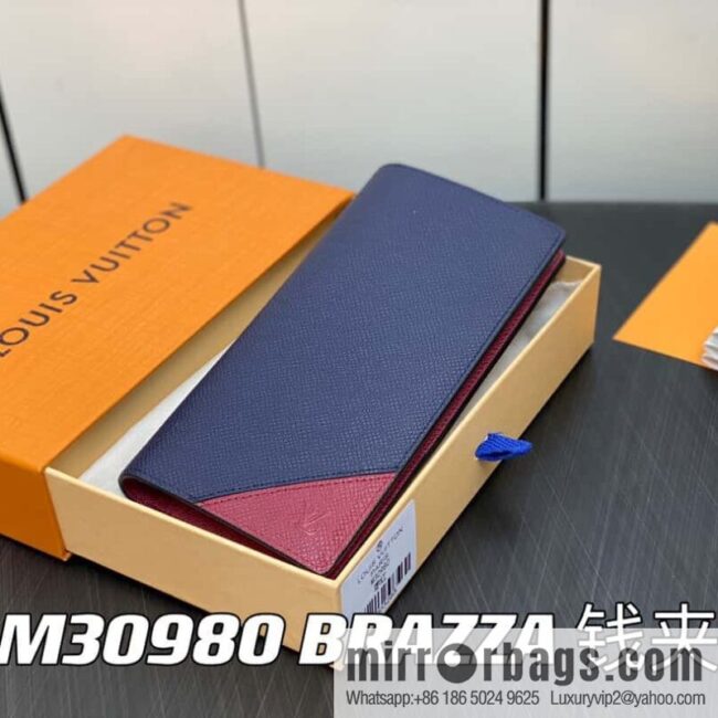 [Boutique‑grade] M30980 jujube red, full leather suit clip series BRAZZA wallet