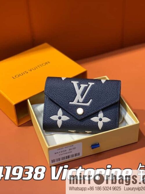 [Premium‑quality] M41938 navy blue silk screen, full leather tri-fold wallet series, this Victorine wallet