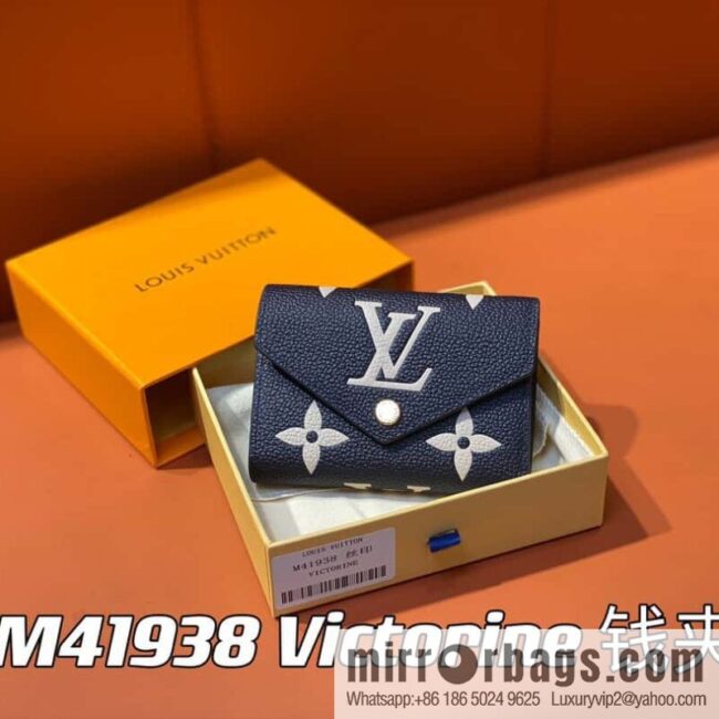 [Premium‑quality] M41938 navy blue silk screen, full leather tri-fold wallet series, this Victorine wallet