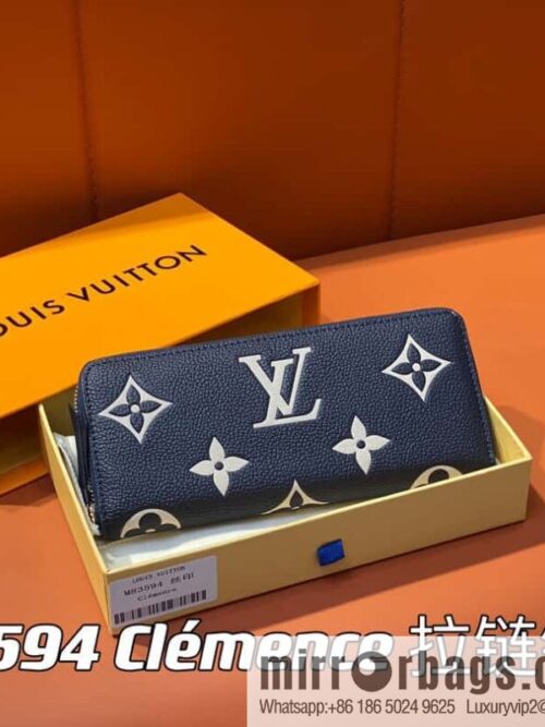 [Premium‑quality] M83594 dark blue silk screen, full leather zipper wallet series Clémence zipper wallet
