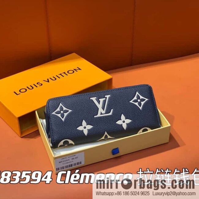 [Premium‑quality] M83594 dark blue silk screen, full leather zipper wallet series Clémence zipper wallet