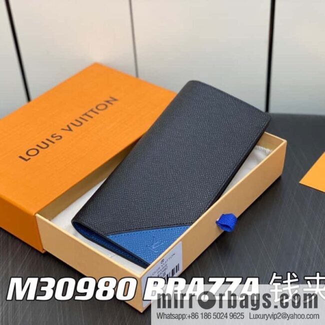 [Boutique‑grade] M30980 medium blue, full leather suit clip series BRAZZA wallet