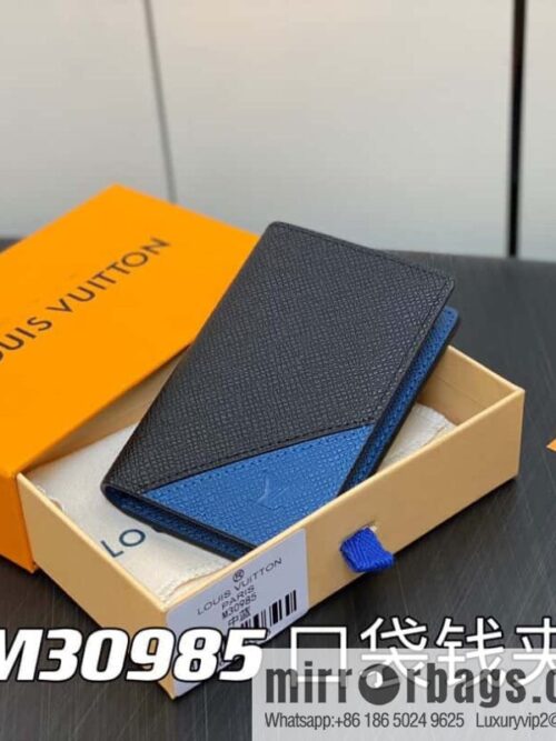 [Premium‑quality] M30985 medium blue, full leather card holder wallet series, pocket wallet