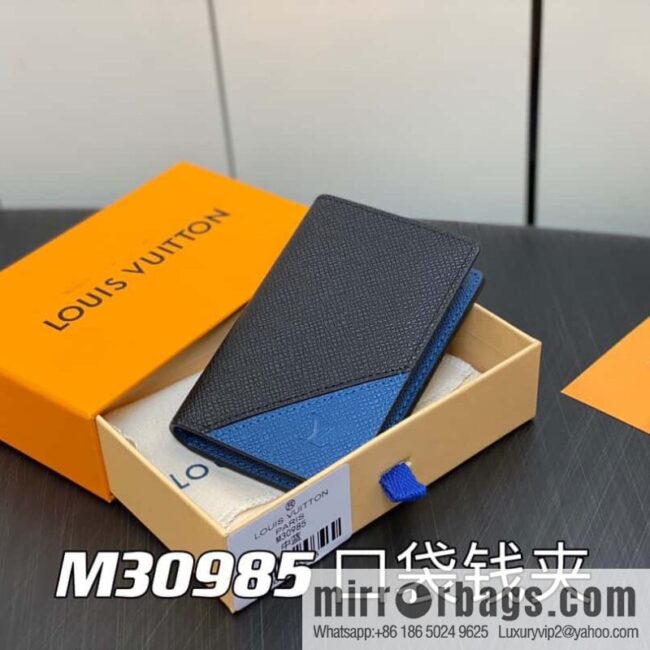[Premium‑quality] M30985 medium blue, full leather card holder wallet series, pocket wallet