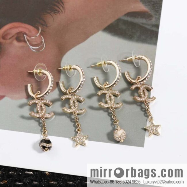 ☀️New ☑️ Chanel C3 Double C Asymmetrical Pearl Pentagram Earrings ☀️