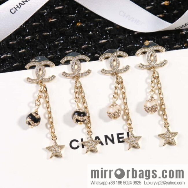 ☀️New ☑️ Chanel C3 double c pearl pentagram earrings ☀️