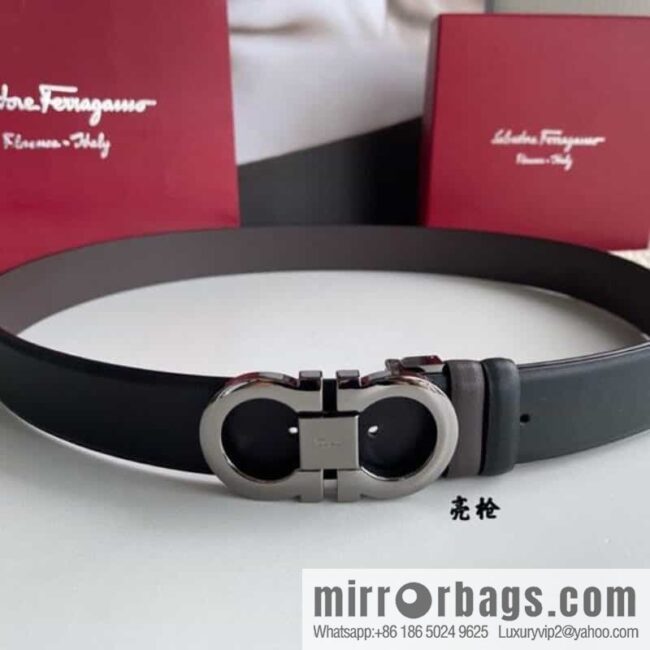 Salvatore Ferragamo Men\'s 3.5cm Exquisite Counter Version Double Circle Horseshoe Metal Buckle Belt