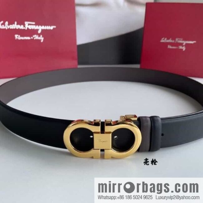Salvatore Ferragamo Men\'s 3.5cm Exquisite Counter Version Double Circle Horseshoe Metal Buckle Belt