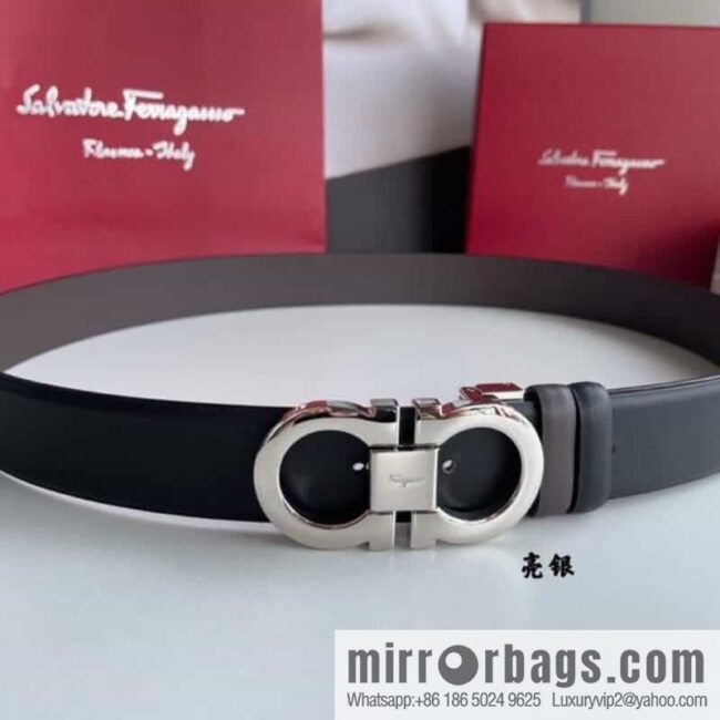 Salvatore Ferragamo Men\'s 3.5cm Exquisite Counter Version Double Circle Horseshoe Metal Buckle Belt