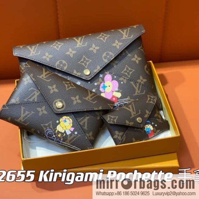 [Boutique‑grade] 2023 Christmas M82655 Christmas model, silk screen three-piece series Kirigami Pochette clutch bag
