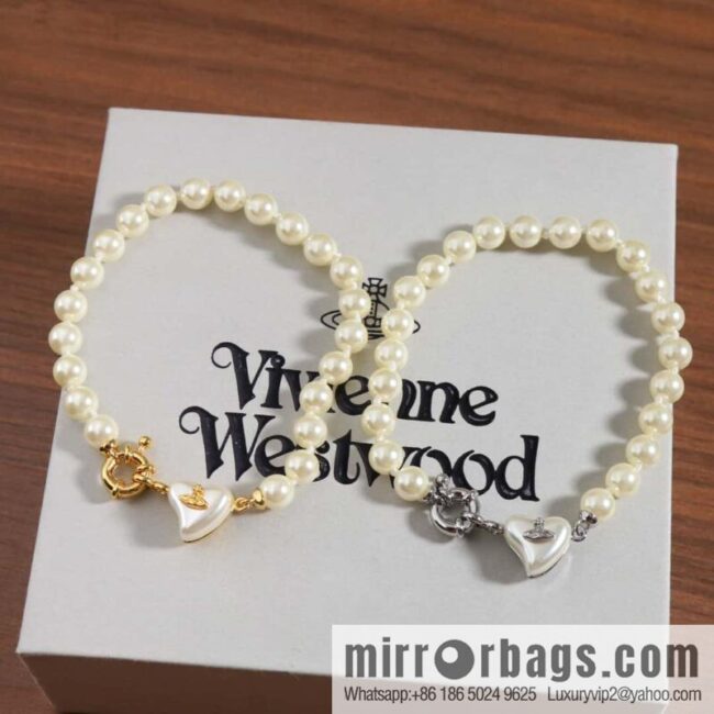 New ☑️ Vivienne Westwood Queen Mother peach heart love Saturn pearl bracelet