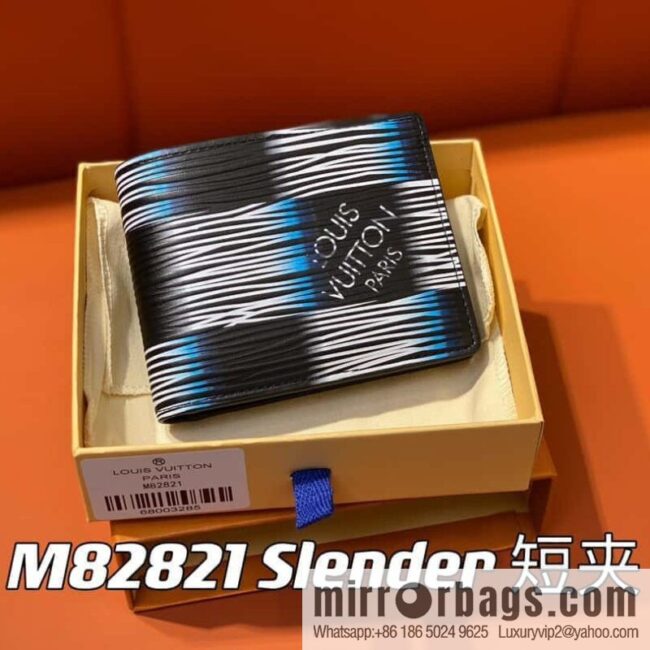 [Premium‑quality] M82821 plaid full leather suit wallet series, autumn and winter new Slender short clip