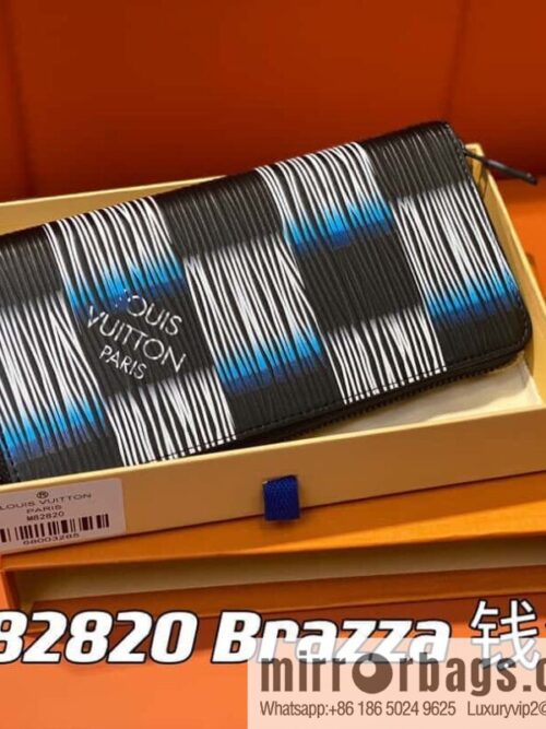 [Premium‑quality] M82820 plaid full leather single zipper wallet series, autumn and winter new single pull Brazza wallet