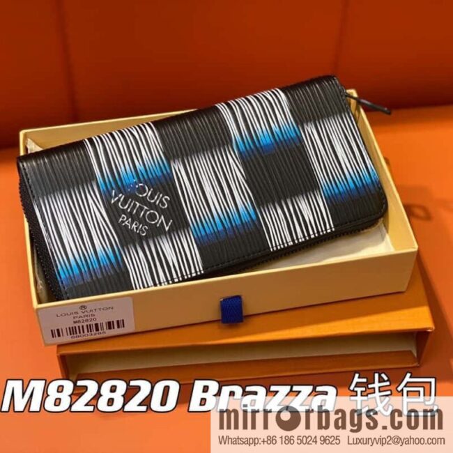 [Premium‑quality] M82820 plaid full leather single zipper wallet series, autumn and winter new single pull Brazza wallet
