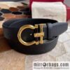 Salvatore Ferragamo (Italy) Men\'s Belt 3.5cm Imported First Layer Cowhide Pressed Texture Delicate Semicircular Metal Buckle Belt