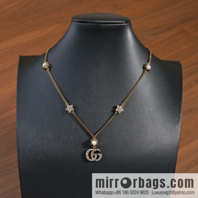 ☀️New Gucci Gucci Double G Full Diamond Pentagram Necklace ☀️