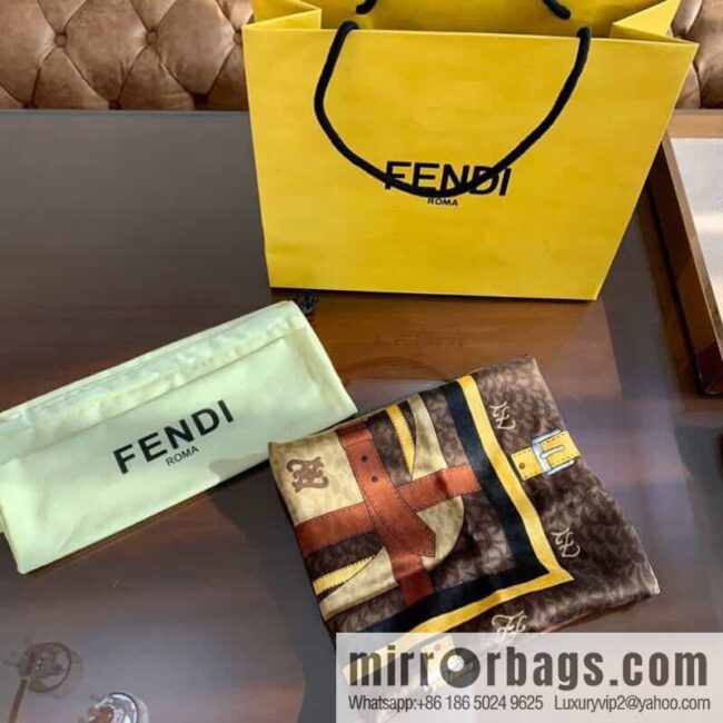 FENDI 100% Sand Washed Silk Karligraphy Scarf