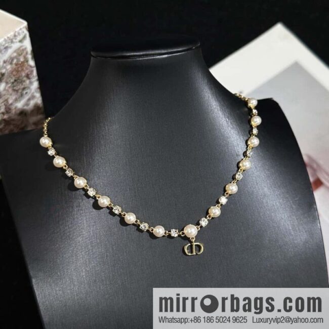 New ☑️ Dior full diamond CD pearl necklace