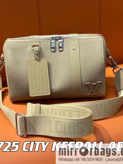 [Boutique‑grade] M23725 apricot, full leather men\'s bag pillow bag series CITY KEEPALL AER handbag M22486 57082 M23725 City Keepall handbag